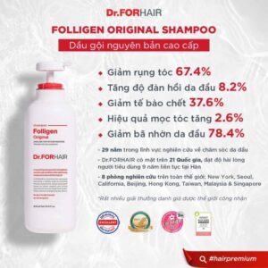 Dầu gội nguyên bản cao cấp, chăm sóc da đầu, hỗ trợ mọc tóc Dr.FORHAIR FOLLIGEN ORIGINAL 300ml